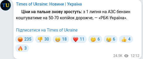 Скріншот Telegram-публікації