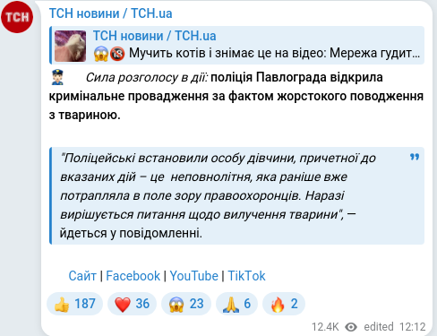 Скріншот Telegram-публікації