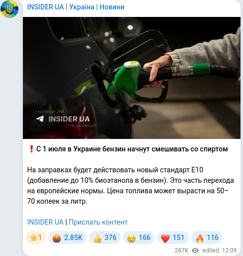 Скріншот Telegram-публікації