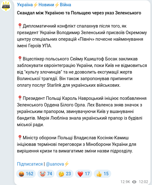 Telegram publication screenshot