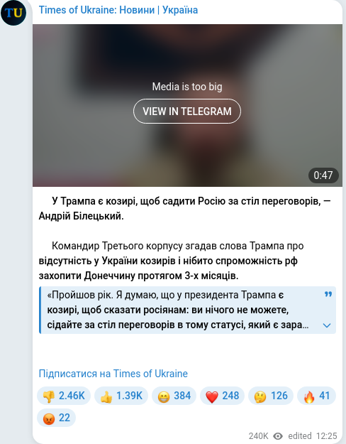 Скріншот Telegram-публікації