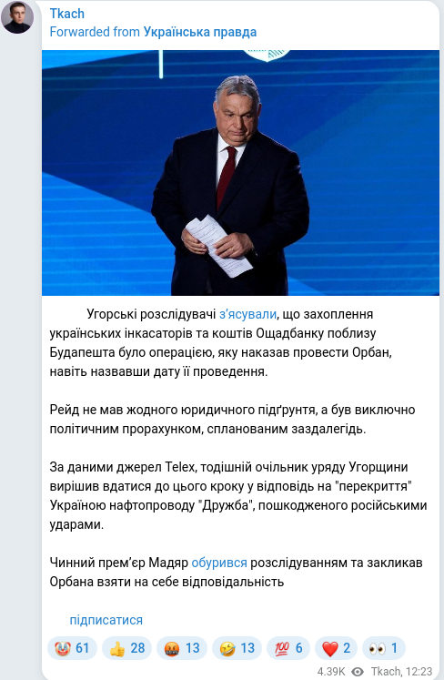Скріншот Telegram-публікації