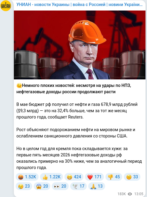 Скріншот Telegram-публікації