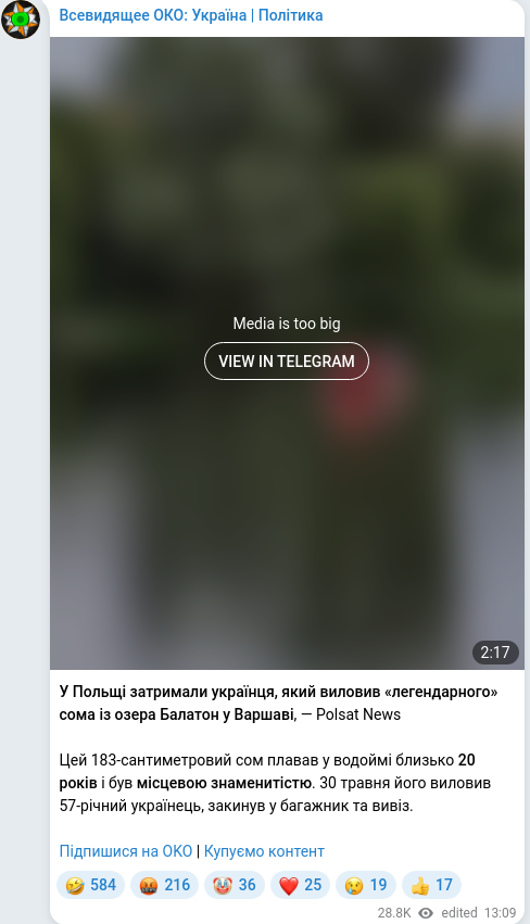 Скріншот Telegram-публікації