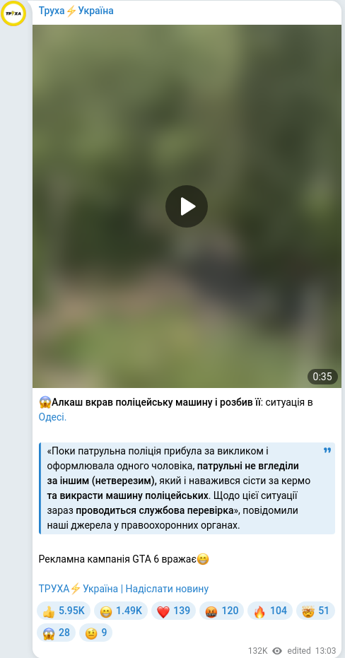 Скріншот Telegram-публікації