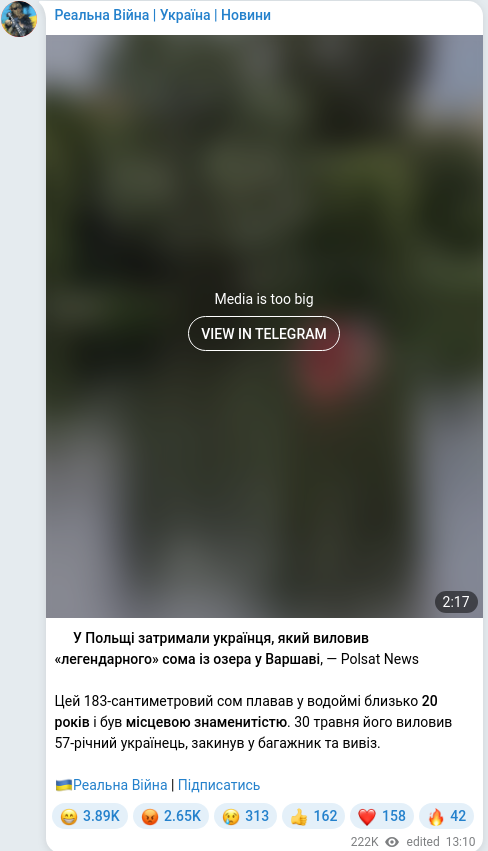 Скріншот Telegram-публікації