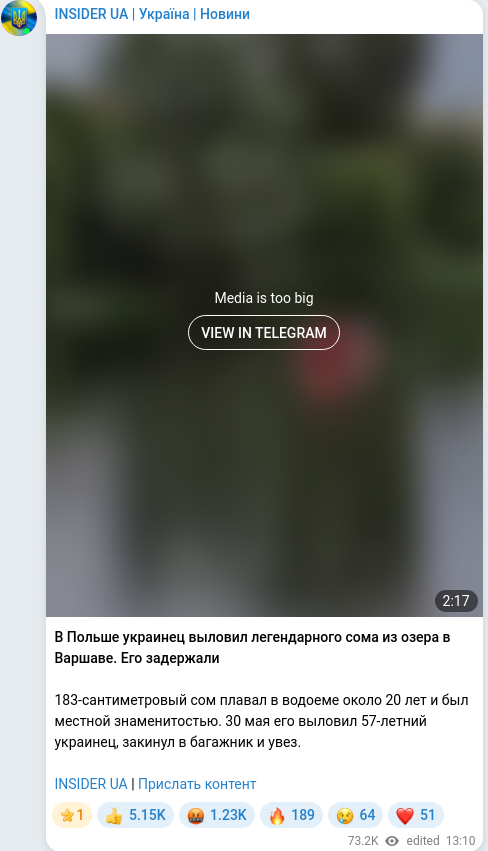 Скріншот Telegram-публікації