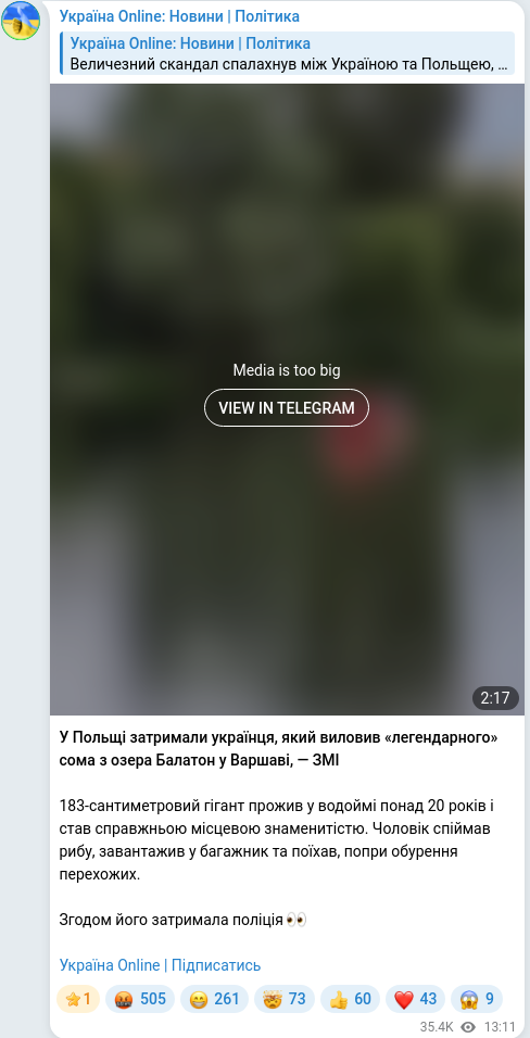 Скріншот Telegram-публікації
