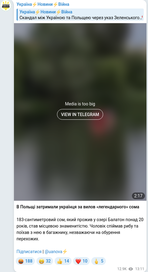 Скріншот Telegram-публікації