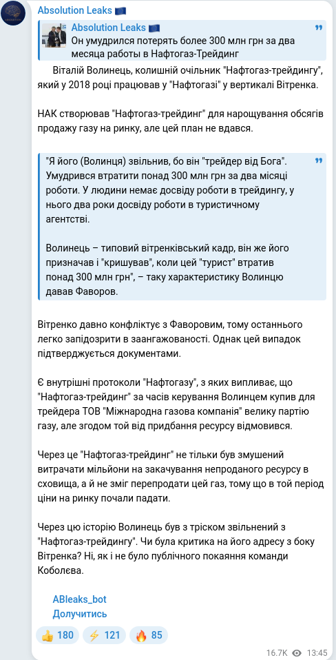 Скріншот Telegram-публікації