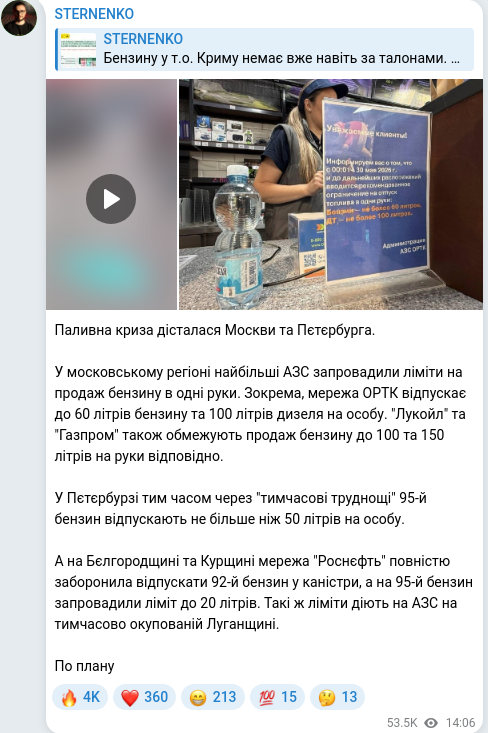 Скріншот Telegram-публікації