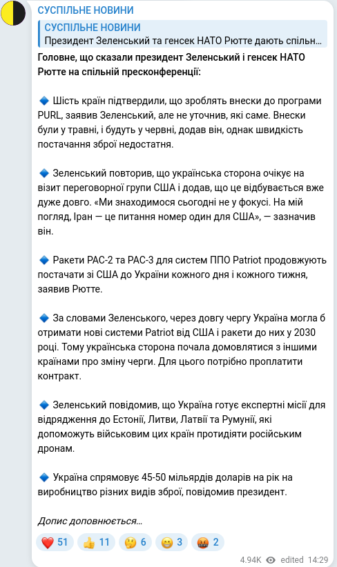 Скріншот Telegram-публікації