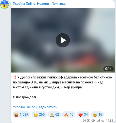 Скріншот Telegram-публікації