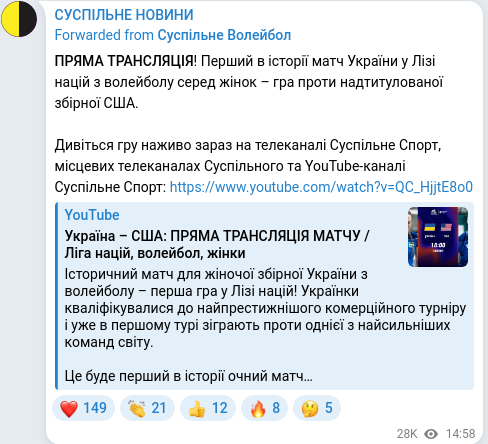 Скріншот Telegram-публікації