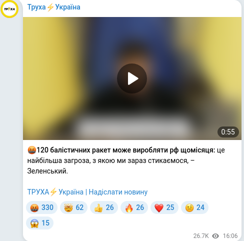 Скріншот Telegram-публікації