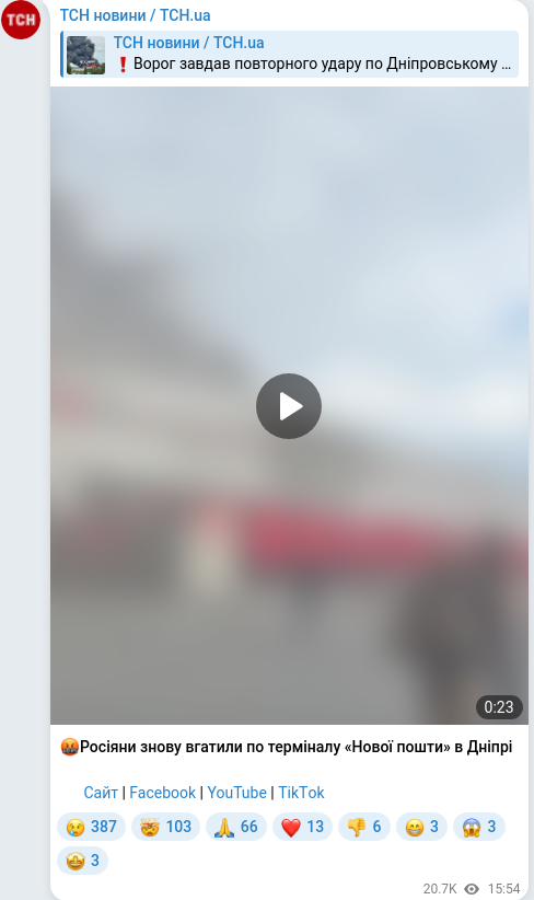 Скріншот Telegram-публікації