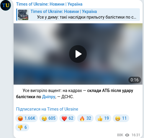 Скріншот Telegram-публікації