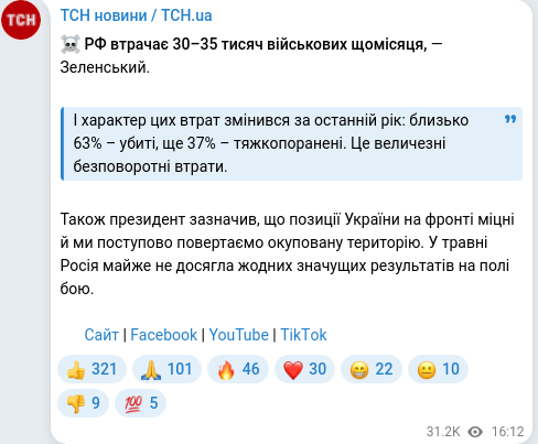 Скріншот Telegram-публікації