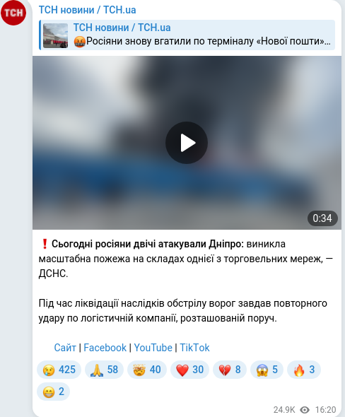 Скріншот Telegram-публікації