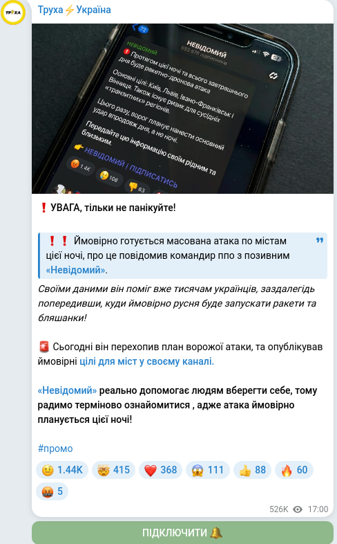 Скріншот Telegram-публікації