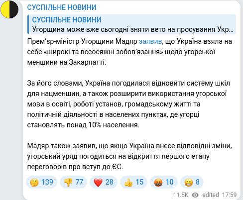 Скріншот Telegram-публікації