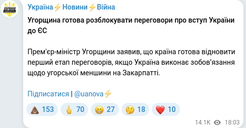 Скріншот Telegram-публікації