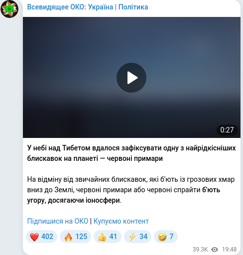 Скріншот Telegram-публікації