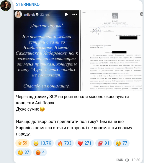 Скріншот Telegram-публікації