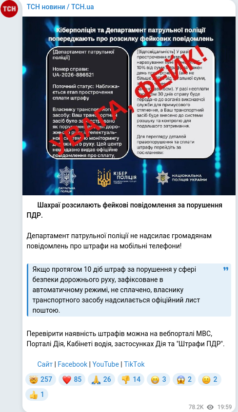 Скріншот Telegram-публікації