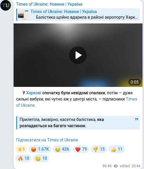 Скріншот Telegram-публікації