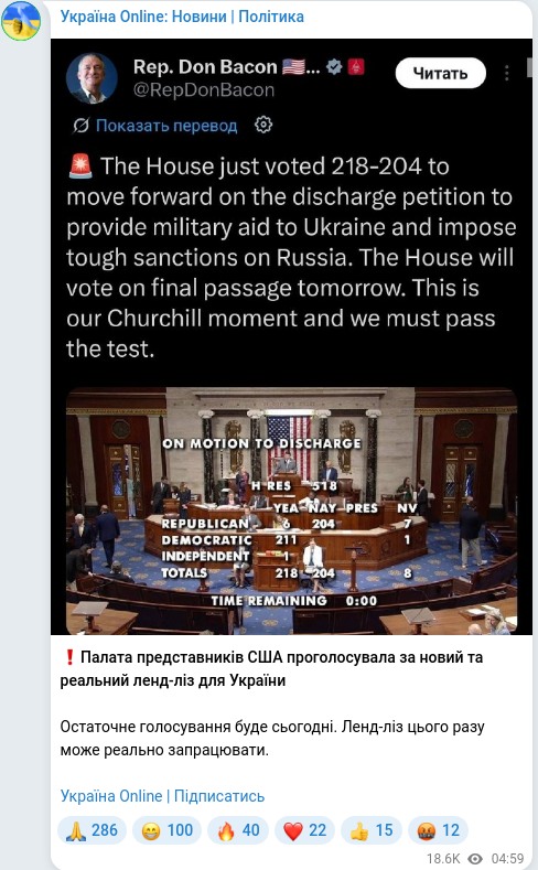 Скріншот Telegram-публікації