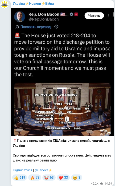 Telegram publication screenshot