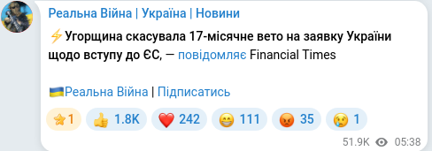 Telegram publication screenshot