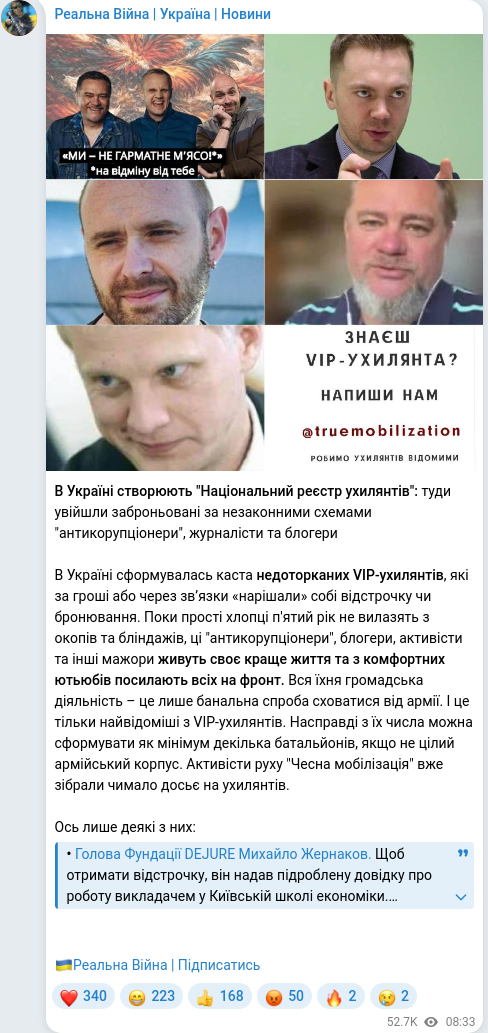 Скріншот Telegram-публікації