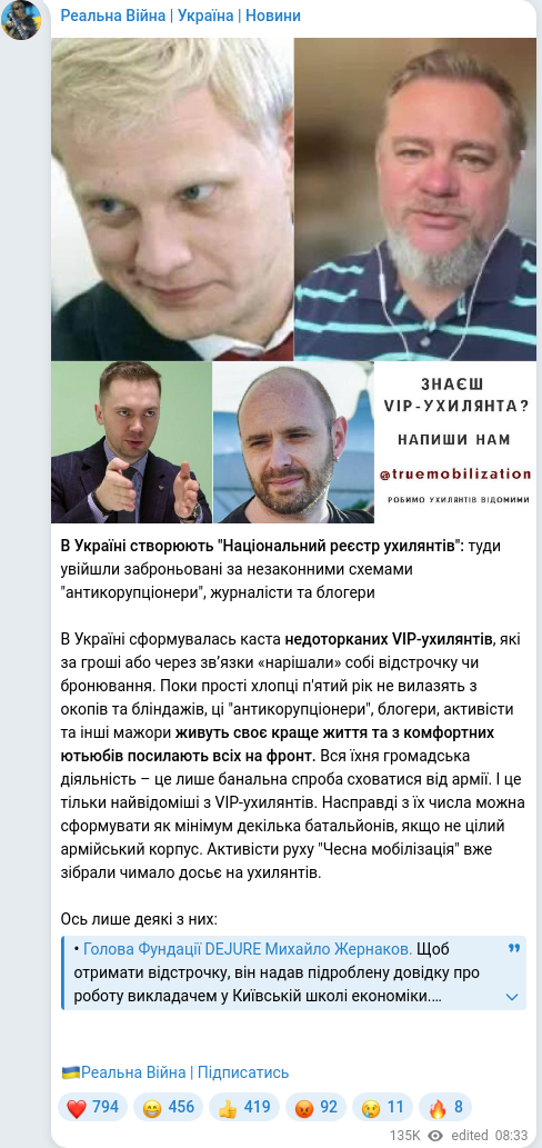 Скріншот Telegram-публікації