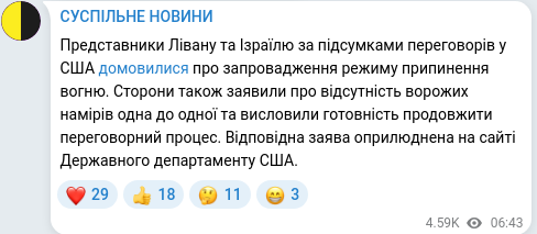 Скріншот Telegram-публікації