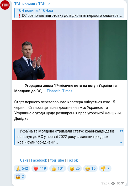 Скріншот Telegram-публікації