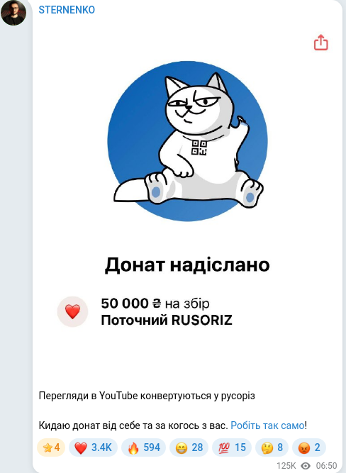 Скріншот Telegram-публікації