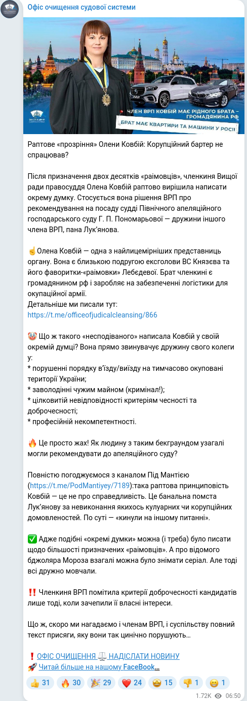 Скріншот Telegram-публікації