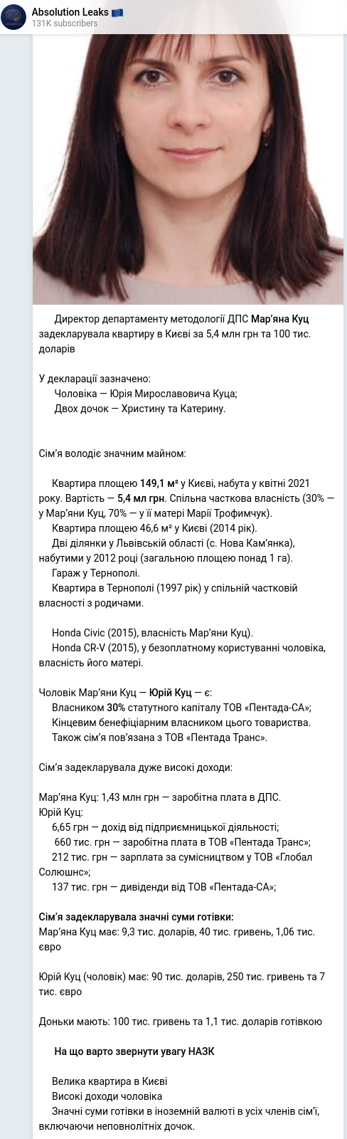 Скріншот Telegram-публікації