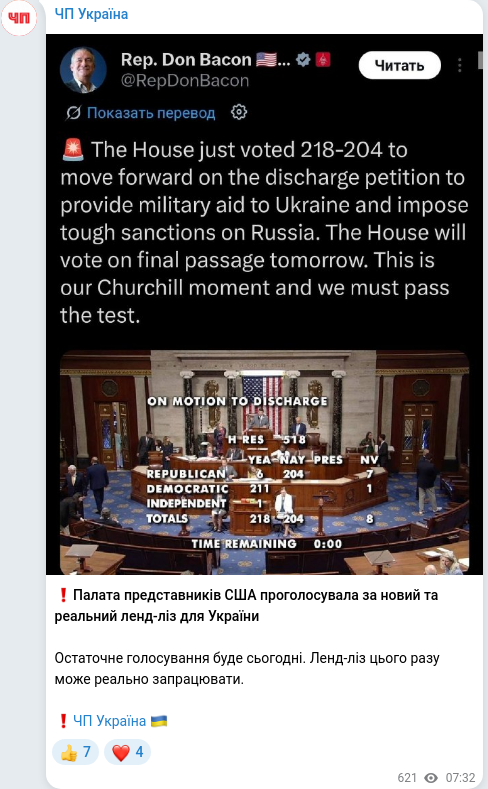 Скріншот Telegram-публікації