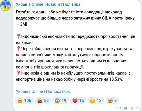 Telegram publication screenshot