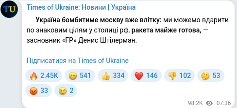 Скріншот Telegram-публікації