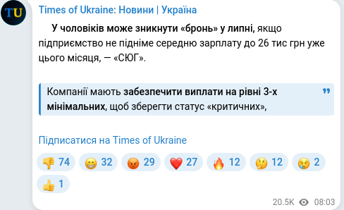 Скріншот Telegram-публікації