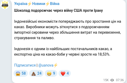 Telegram publication screenshot