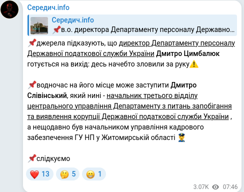 Скріншот Telegram-публікації