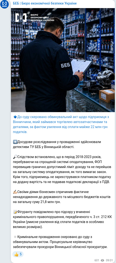 Скріншот Telegram-публікації