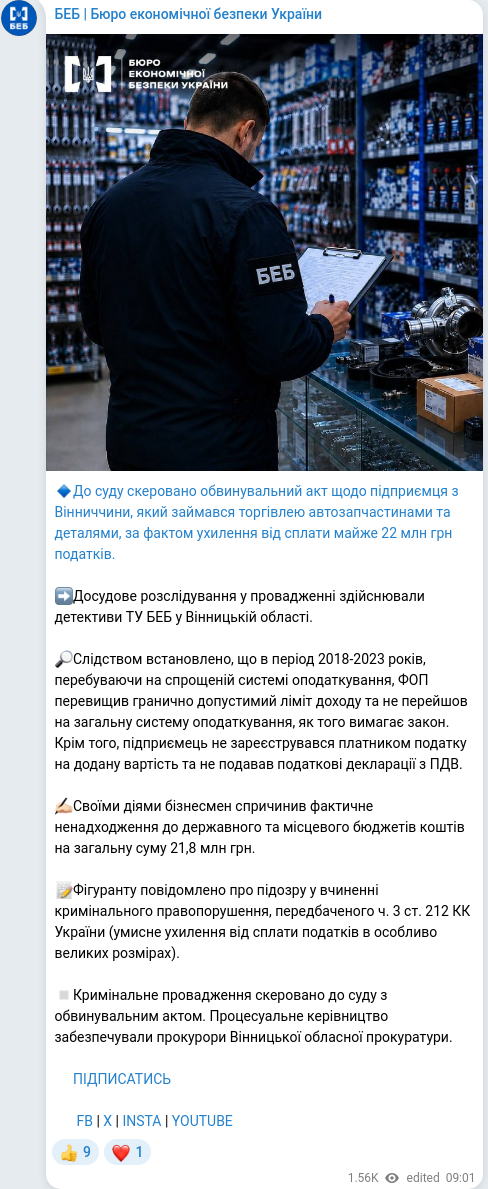 Скріншот Telegram-публікації