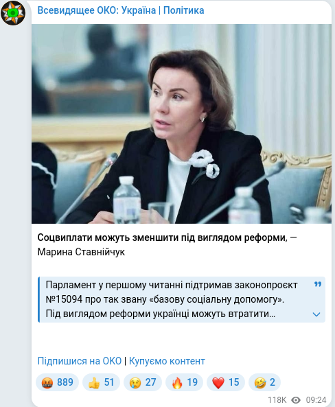 Скріншот Telegram-публікації
