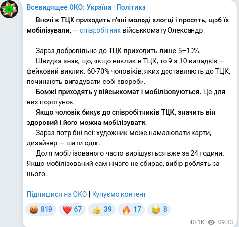Скріншот Telegram-публікації